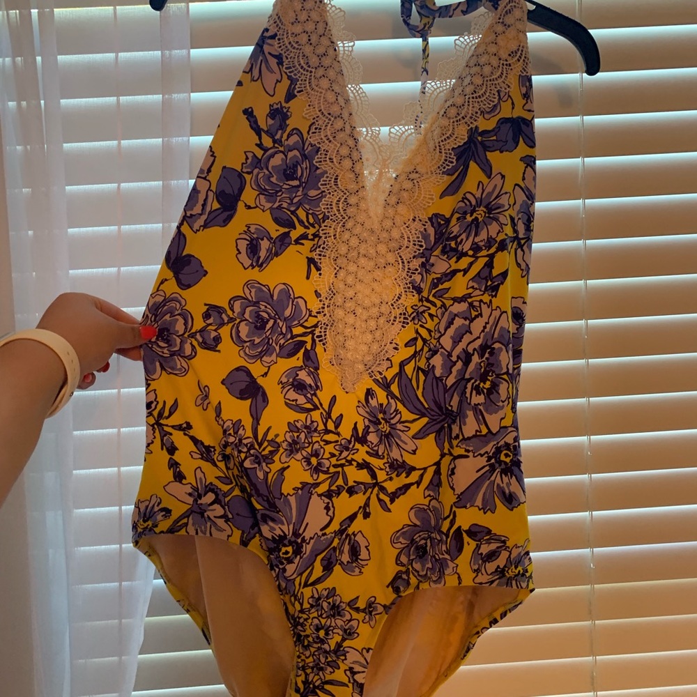 Blue and yellow floral swimsuit